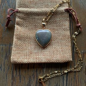 Gold plated Indian Agate Crystal Heart with gold plated Stainless Steel Chain